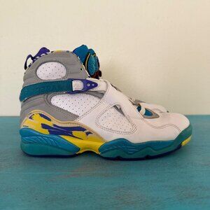 Air Jordan 8 Retro Aqua Basketball Shoes White Purple Teal Yellow Sz 7.5